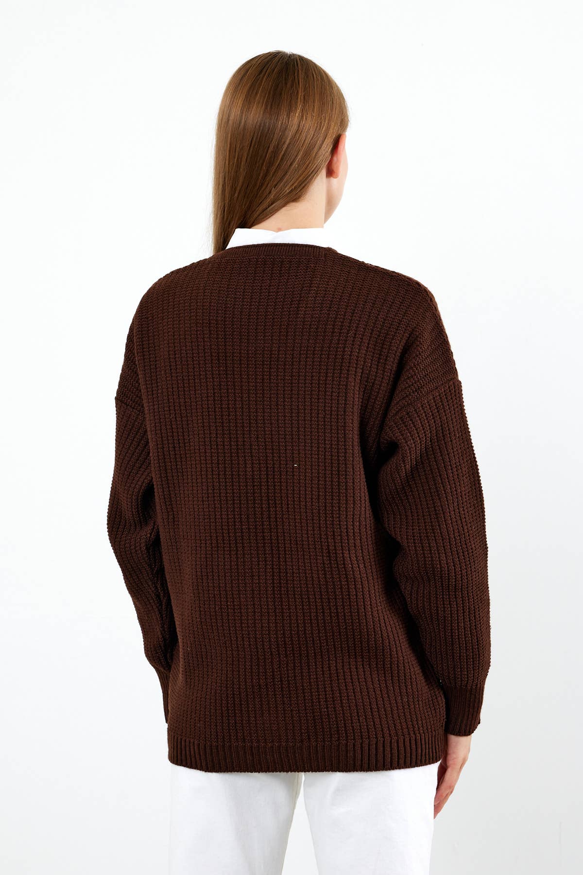 Knit Cardigan Flower Embroidered Solid Color Modest Cardigan