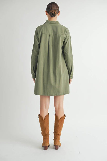 Long-Sleeve Button-Up Shirt Mini Dress