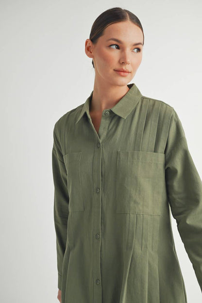 Long-Sleeve Button-Up Shirt Mini Dress