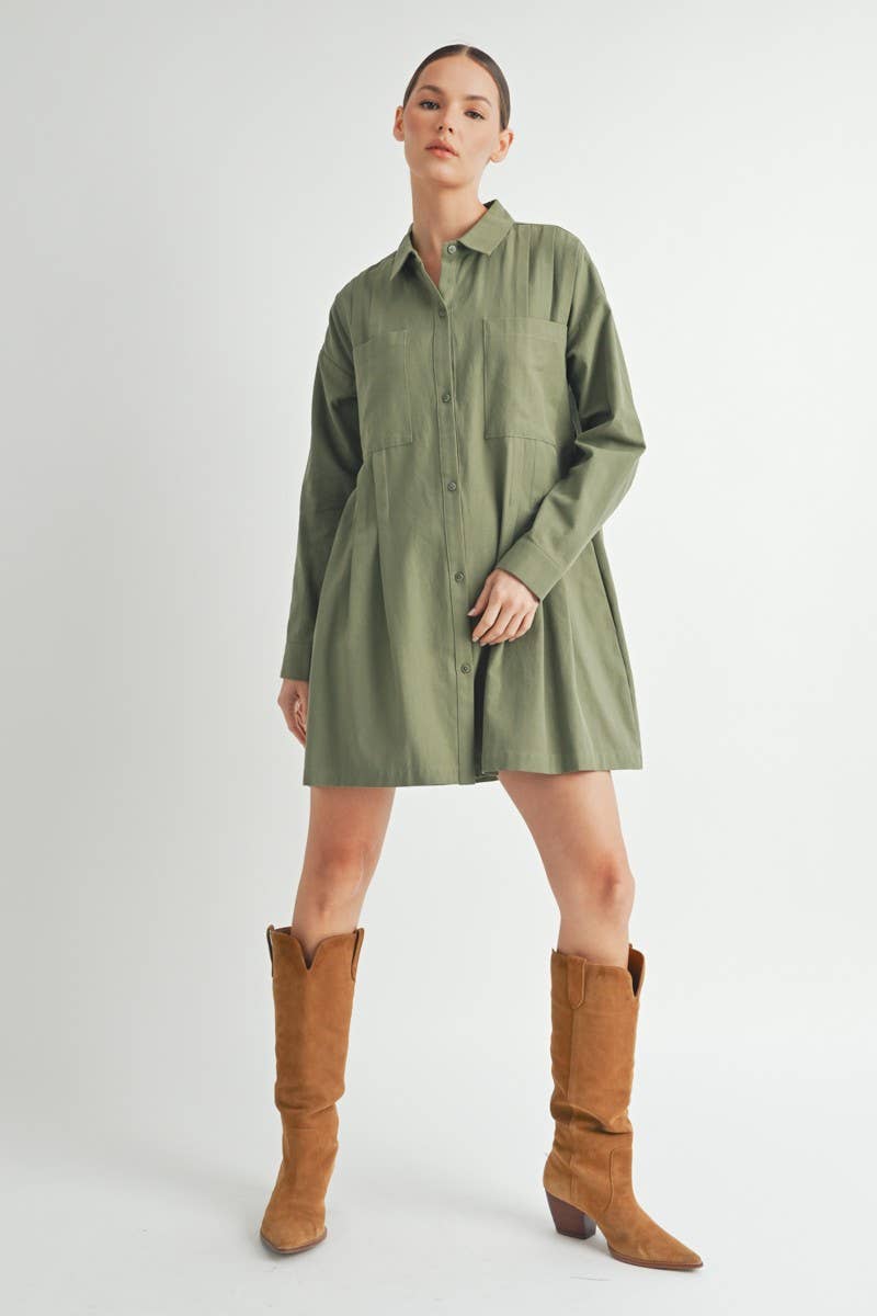 Long-Sleeve Button-Up Shirt Mini Dress