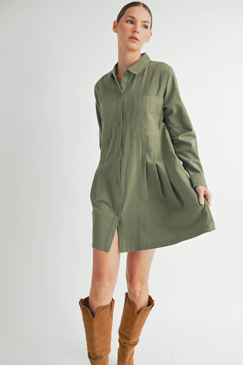 Long-Sleeve Button-Up Shirt Mini Dress