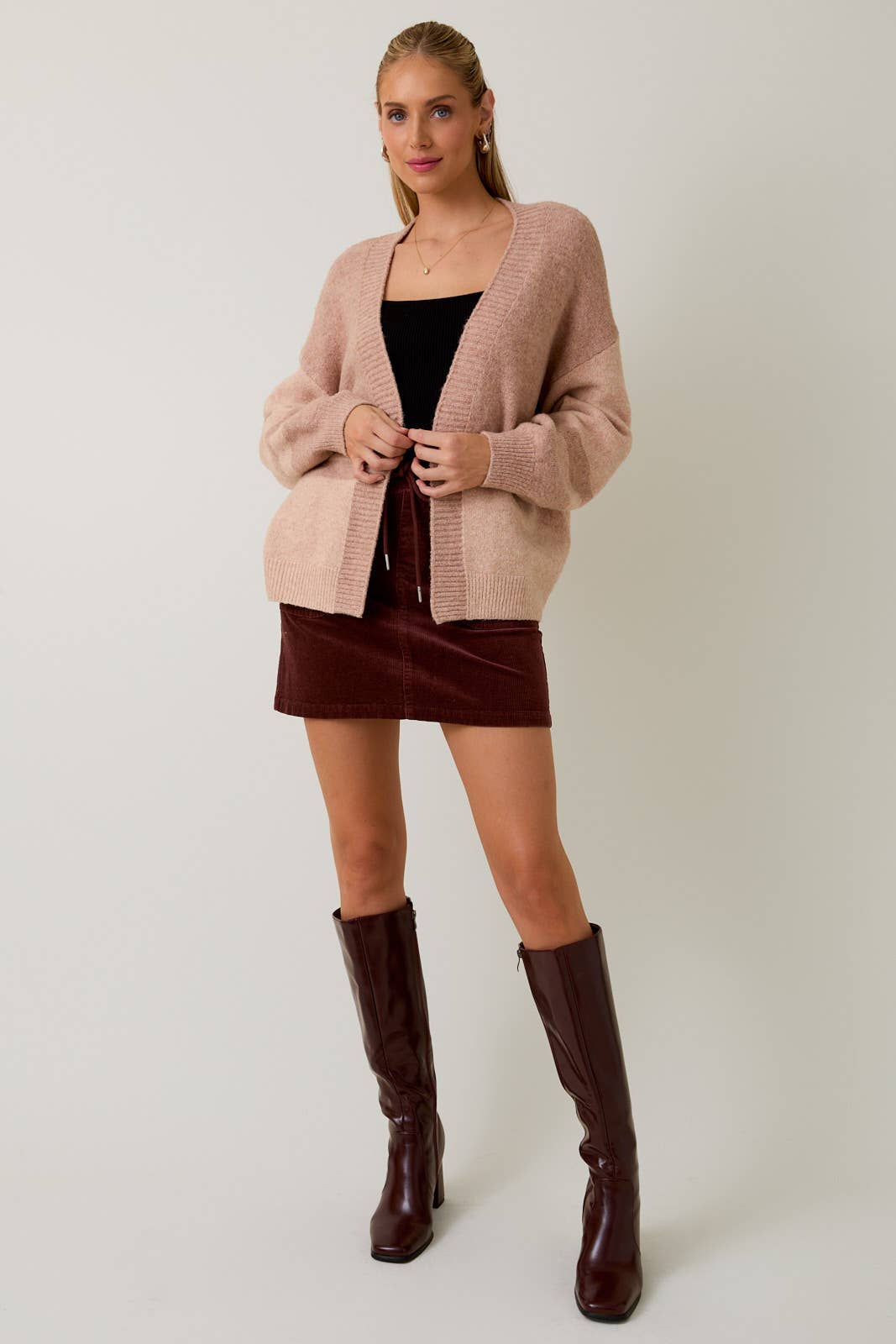 Long Sleeve Color Block Sweater Cardigan