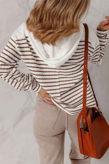 Texture Stripe Hooded Long Sleeve Top