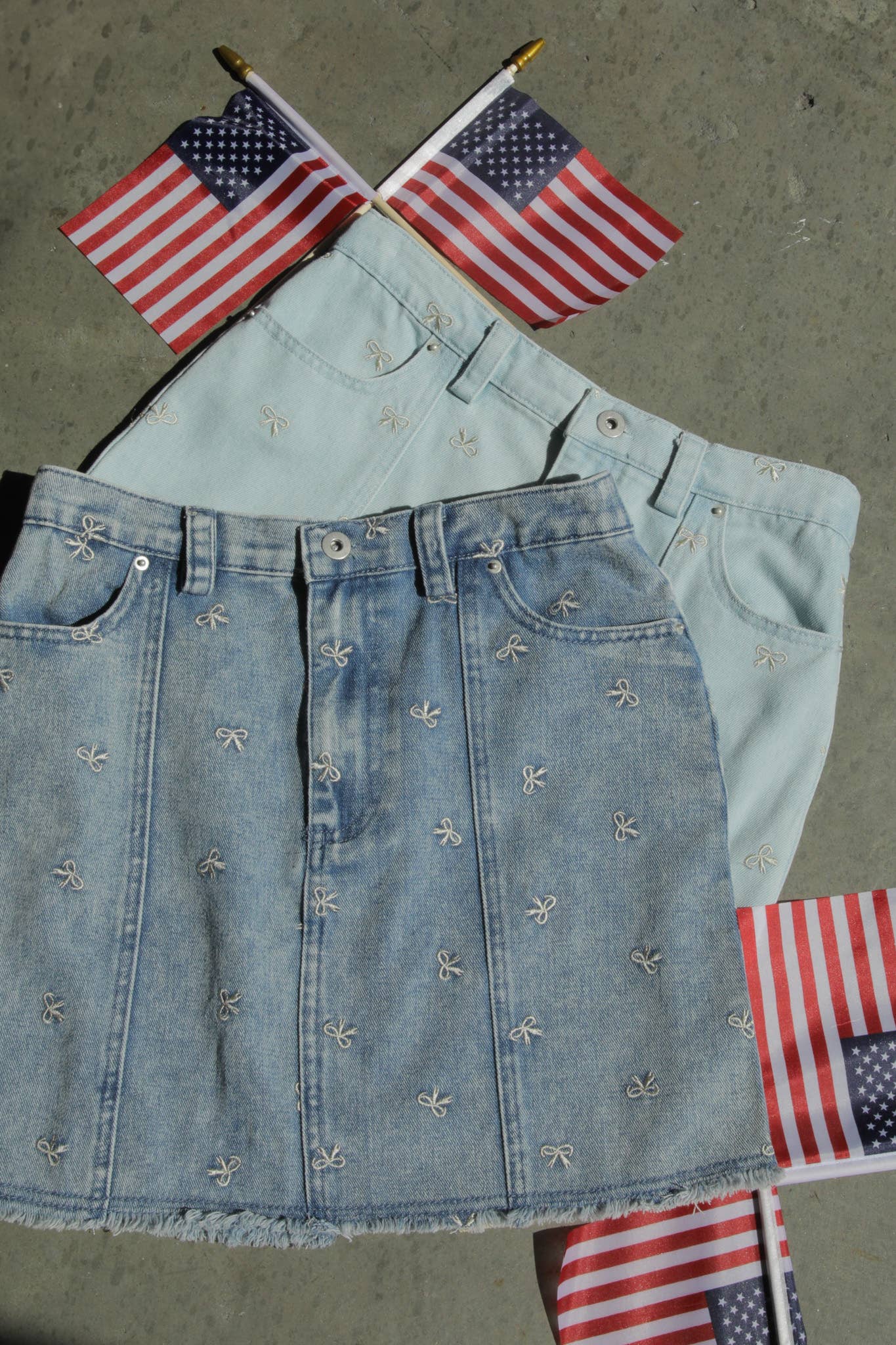 Bow Printed Casual Denim Mini Skirt