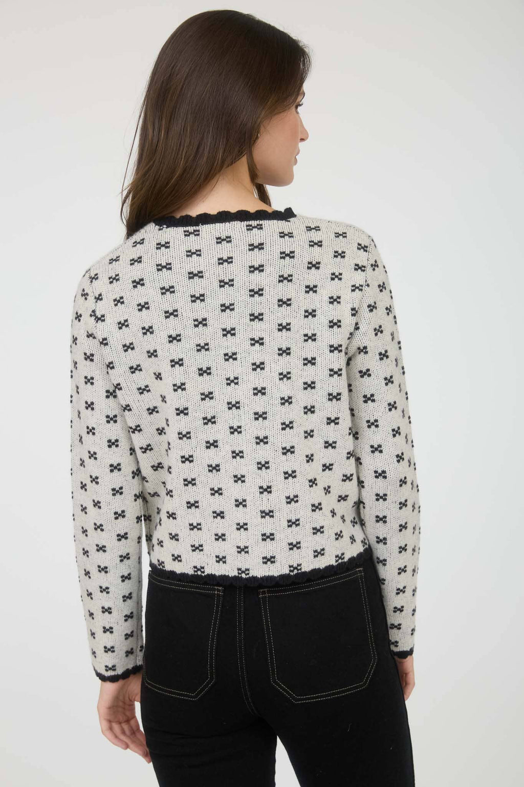 Scallop Trim Button Down Knit Cardigan