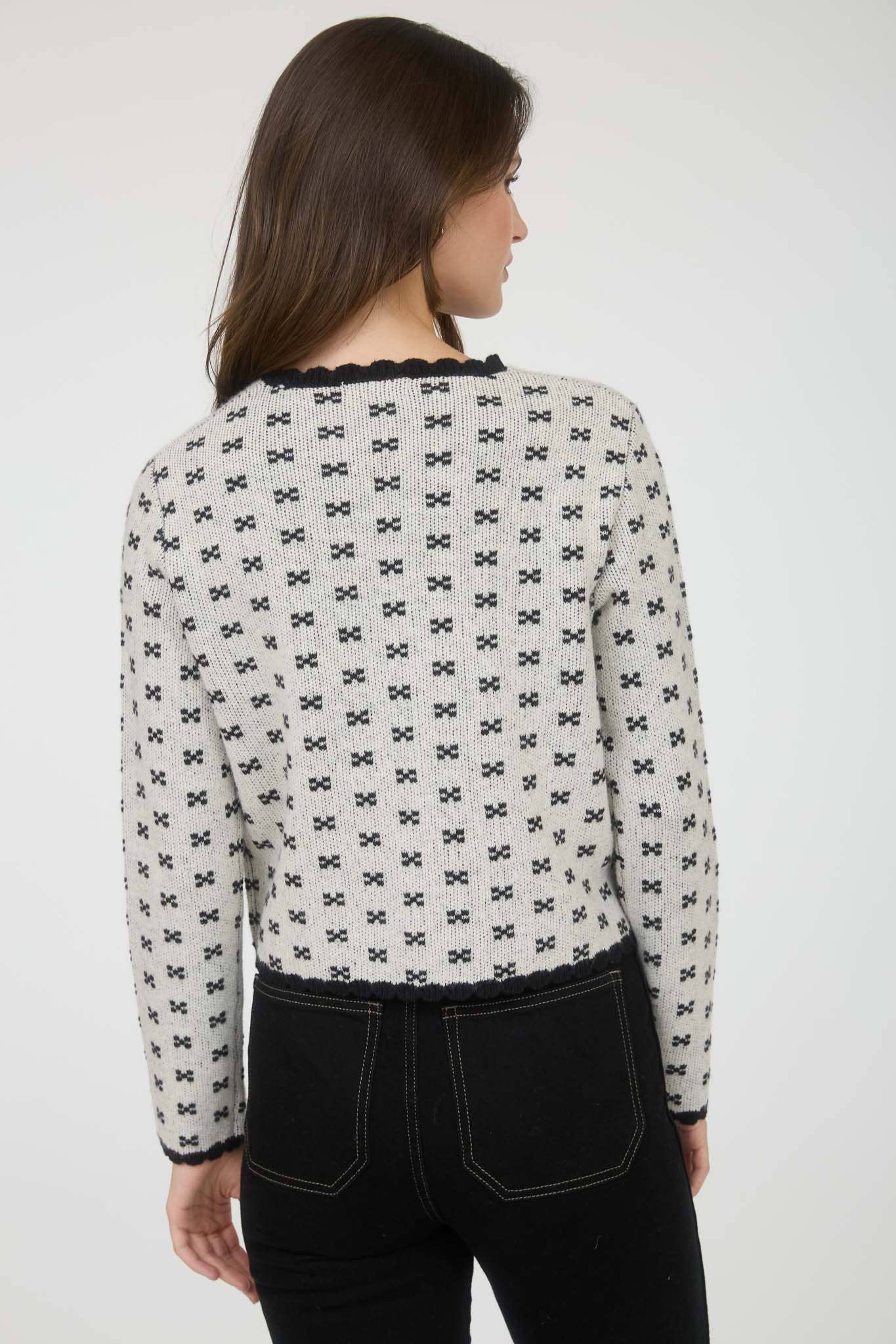 Scallop Trim Button Down Knit Cardigan