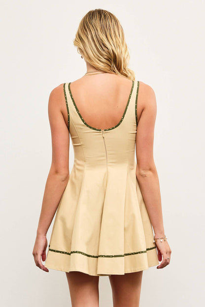 Piping Detail Corset Lined Sleeveless Dress