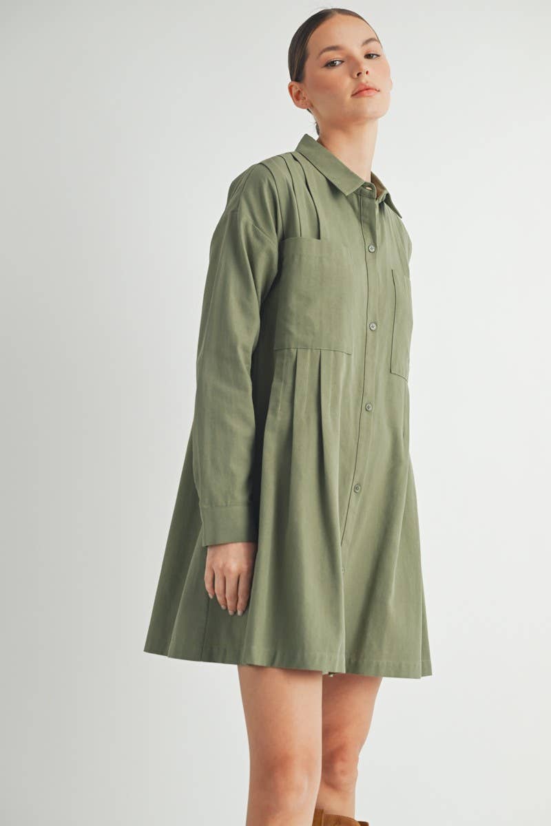 Long-Sleeve Button-Up Shirt Mini Dress