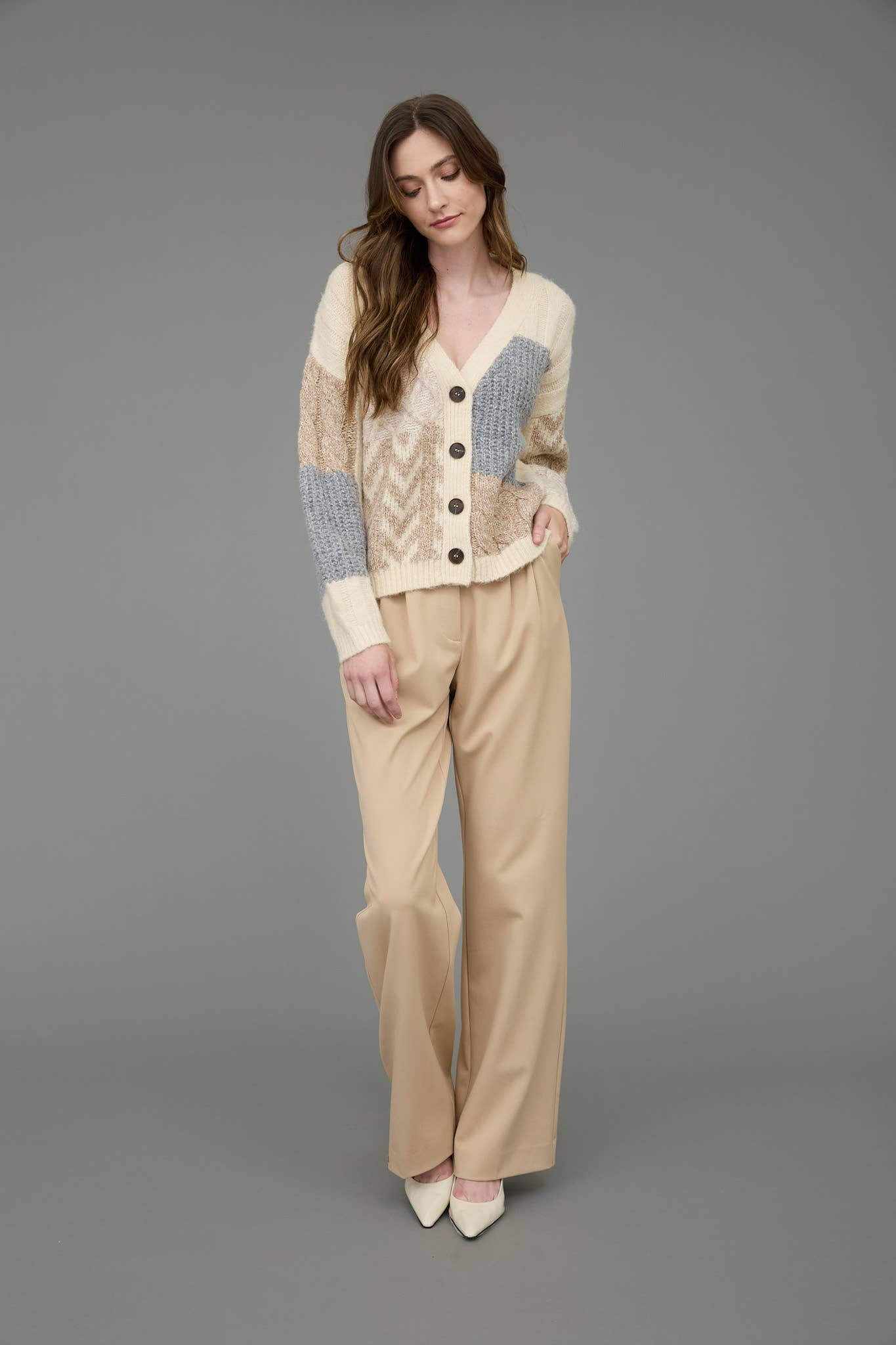 Patchwork Cable Knit Cardigan