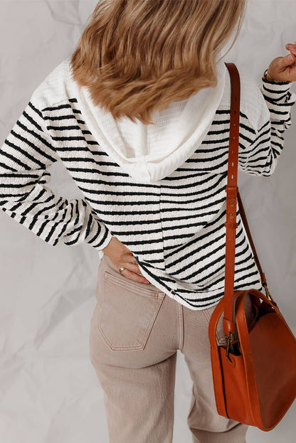 Texture Stripe Hooded Long Sleeve Top