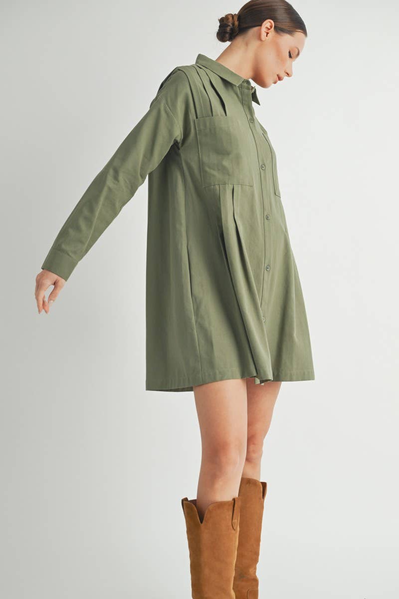 Long-Sleeve Button-Up Shirt Mini Dress