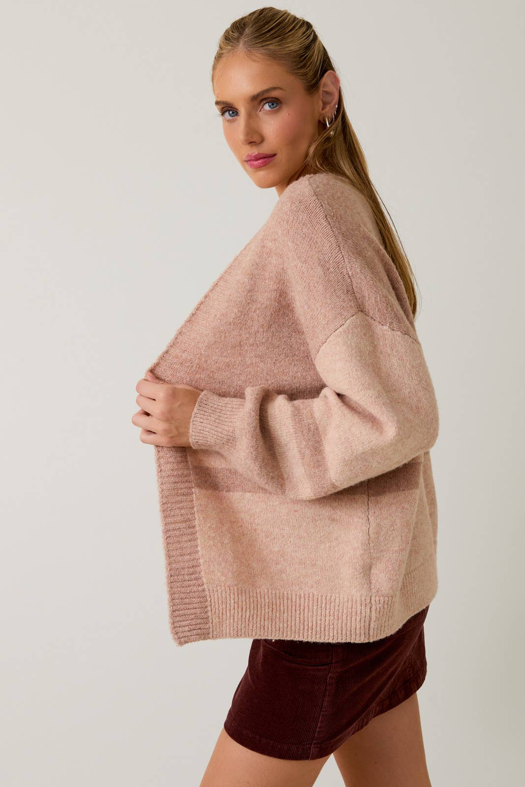 Long Sleeve Color Block Sweater Cardigan