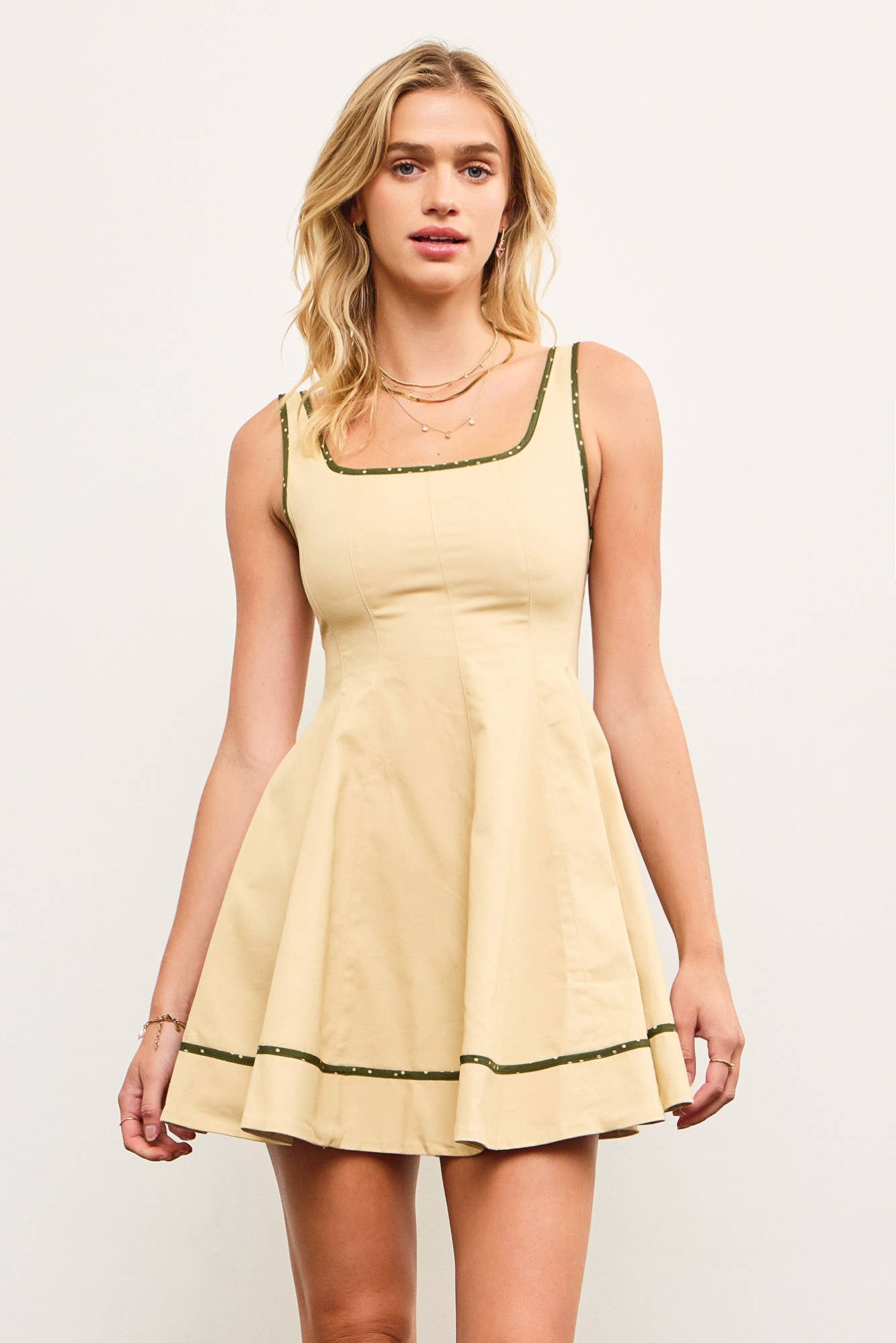 Piping Detail Corset Lined Sleeveless Dress