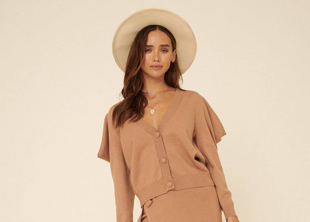 Solid Waist Tie Wrap Sweater Midi Skirt