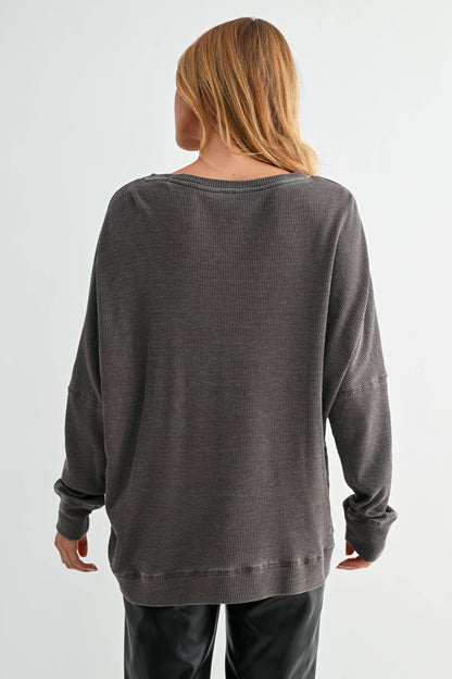 Waffle Ribbed Roundneck Pullover