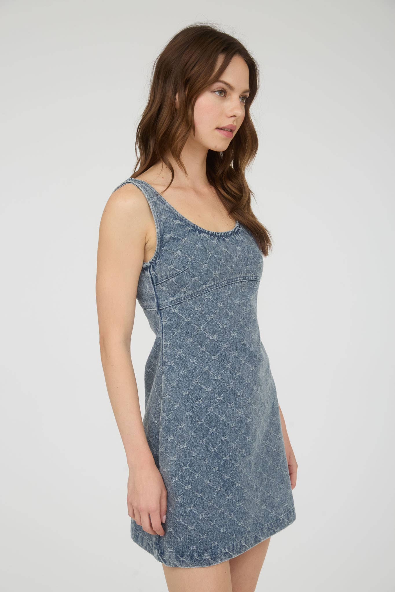 Bow Pattern Sleeveless Denim Mini Dress