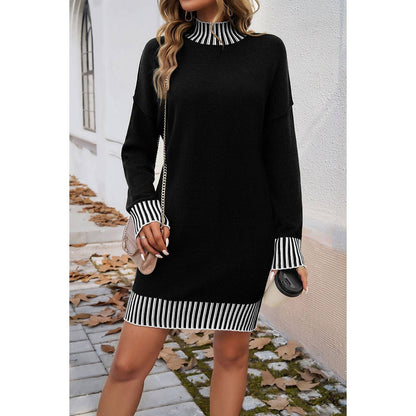 Turtle Mock Neck Solid Knit Stretch Sweater Dress
