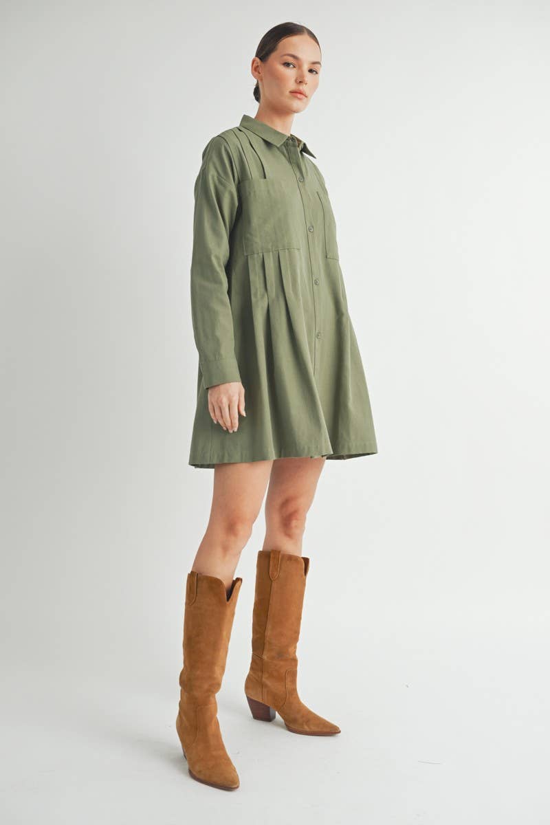 Long-Sleeve Button-Up Shirt Mini Dress