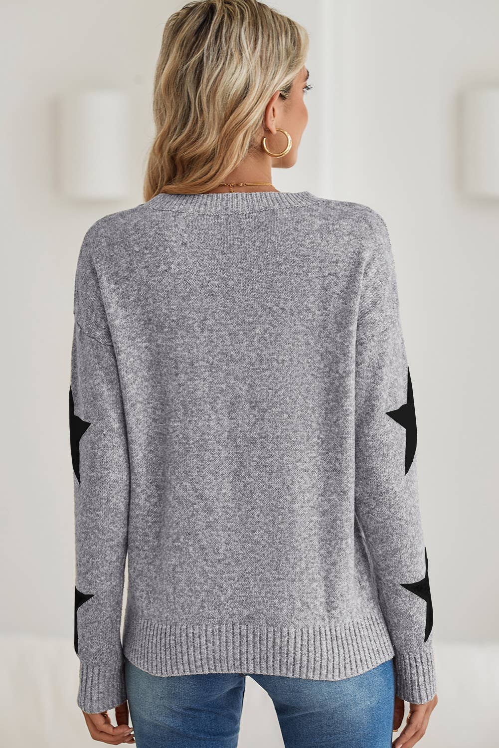 Star Pattern Round Neck Sweater