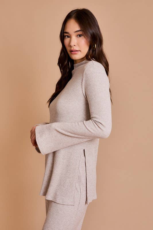 Long Sleeve Mock Neck Top and Rib Pants