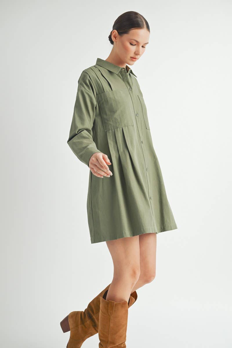 Long-Sleeve Button-Up Shirt Mini Dress