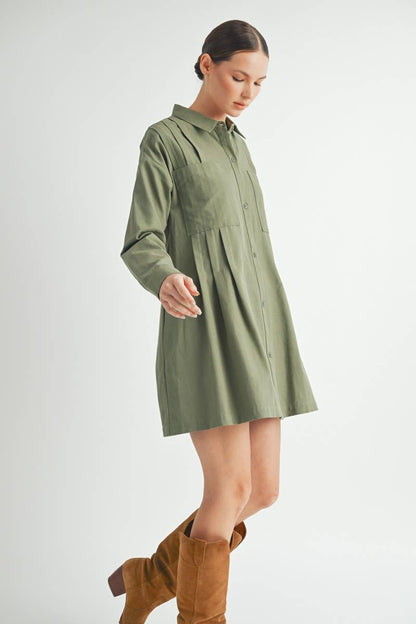 Long-Sleeve Button-Up Shirt Mini Dress
