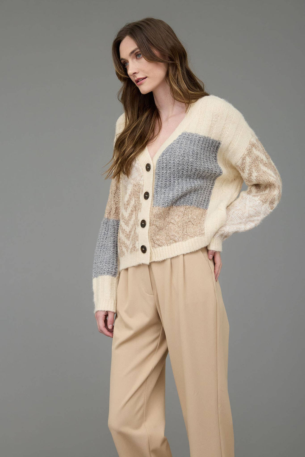 Patchwork Cable Knit Cardigan