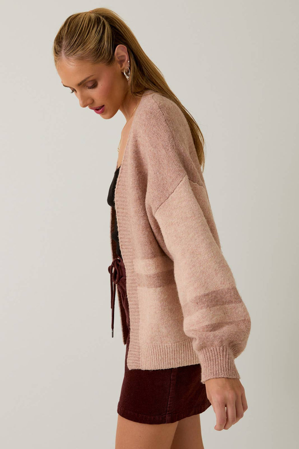 Long Sleeve Color Block Sweater Cardigan