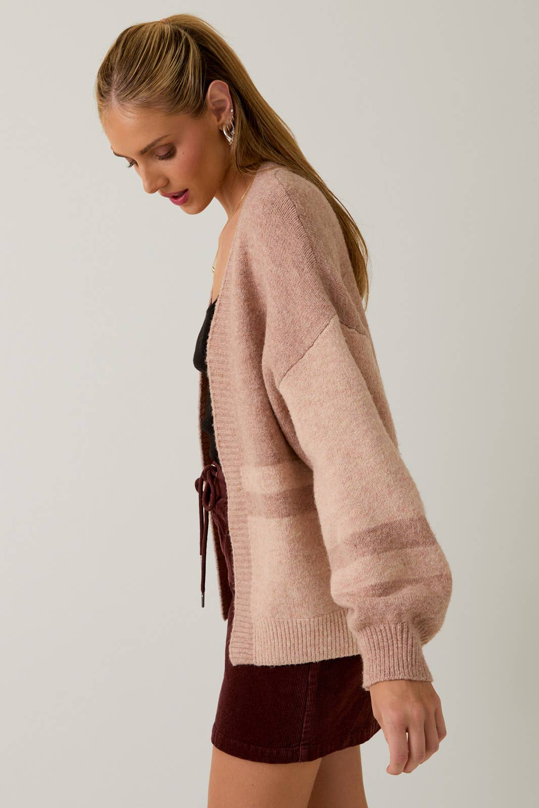 Long Sleeve Color Block Sweater Cardigan