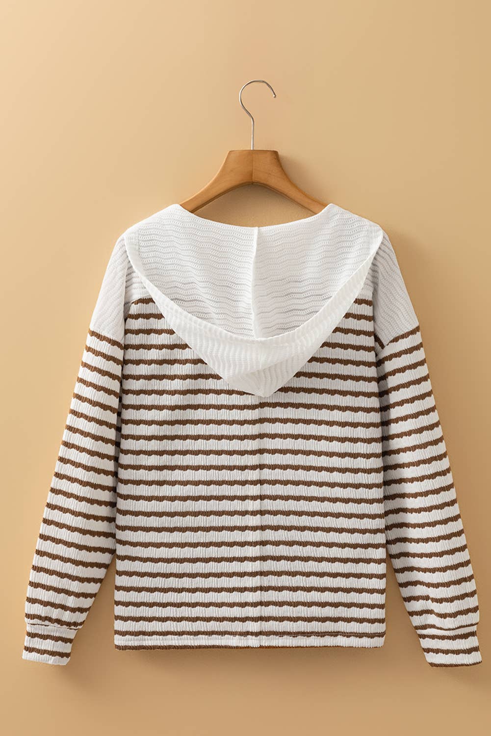 Texture Stripe Hooded Long Sleeve Top