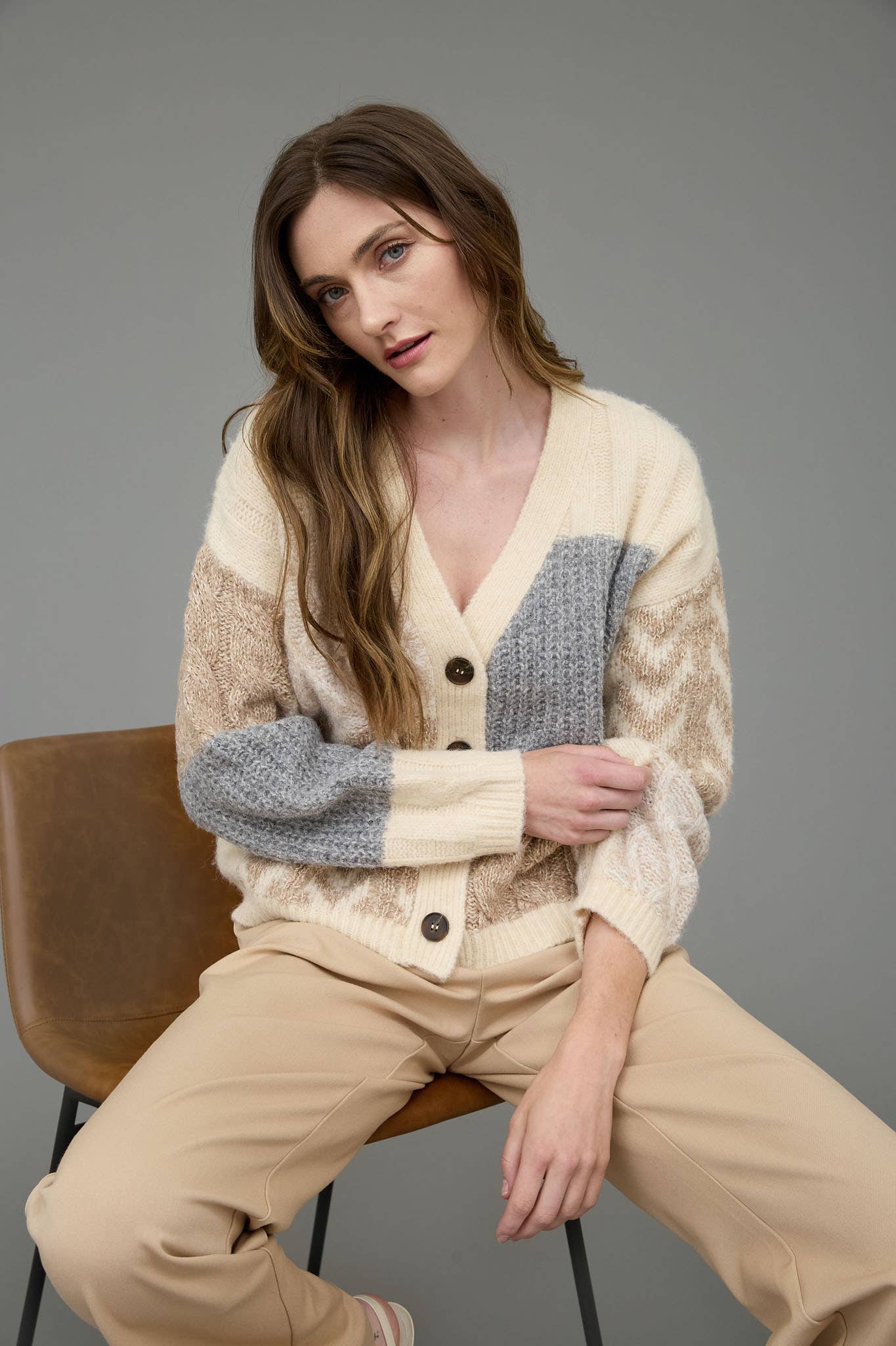 Patchwork Cable Knit Cardigan