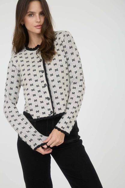 Scallop Trim Button Down Knit Cardigan