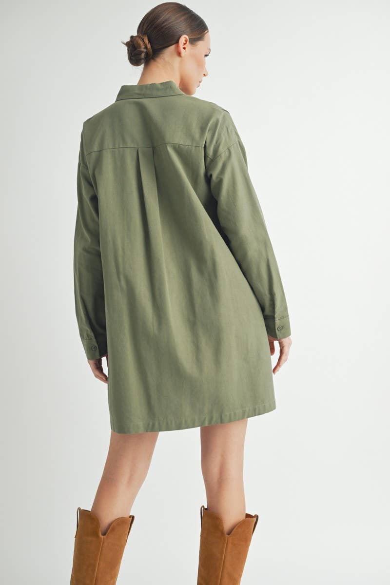 Long-Sleeve Button-Up Shirt Mini Dress