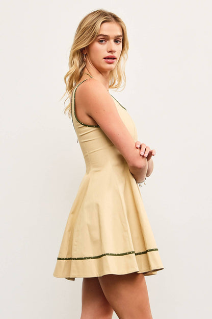 Piping Detail Corset Lined Sleeveless Dress