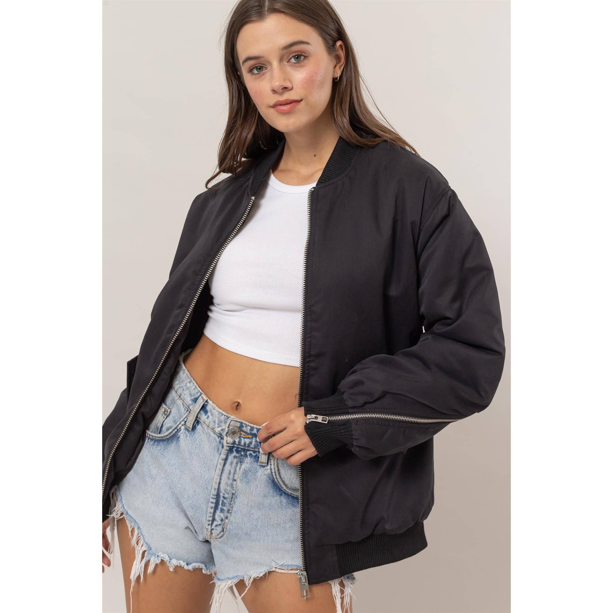 Zipper Detail Puffer Bomber Jacket