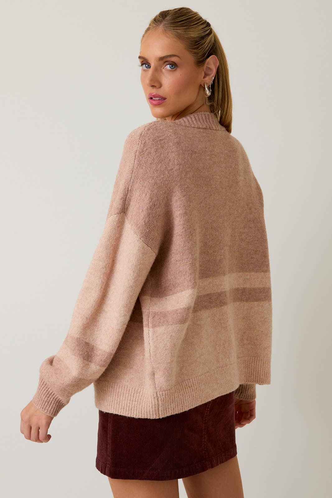 Long Sleeve Color Block Sweater Cardigan