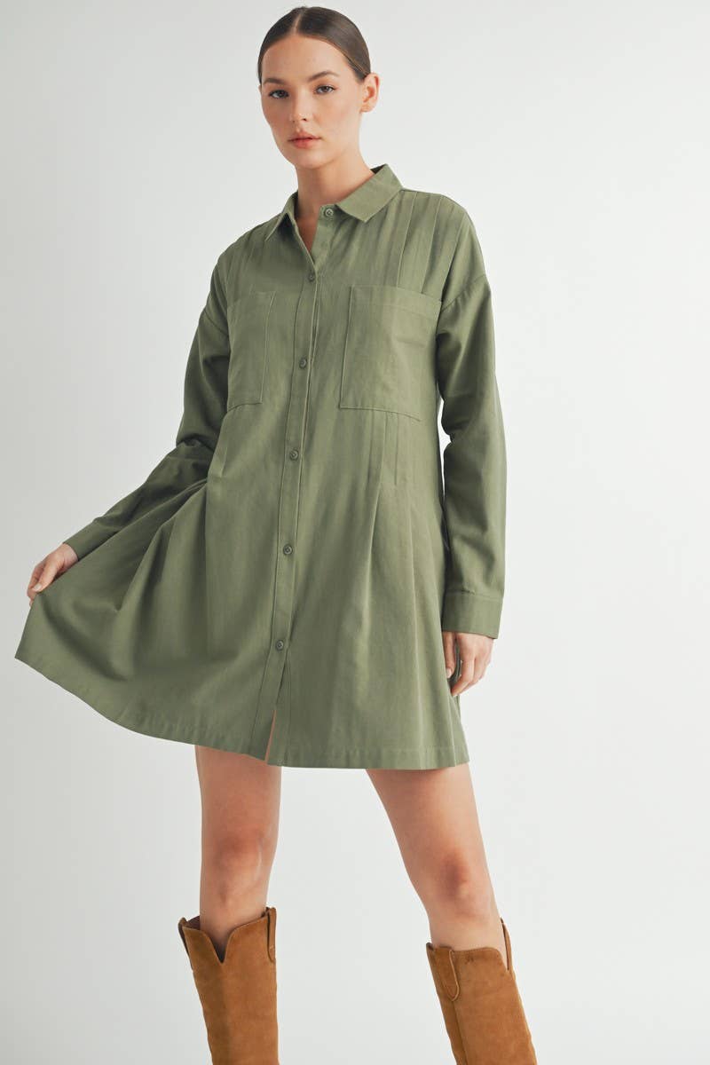 Long-Sleeve Button-Up Shirt Mini Dress