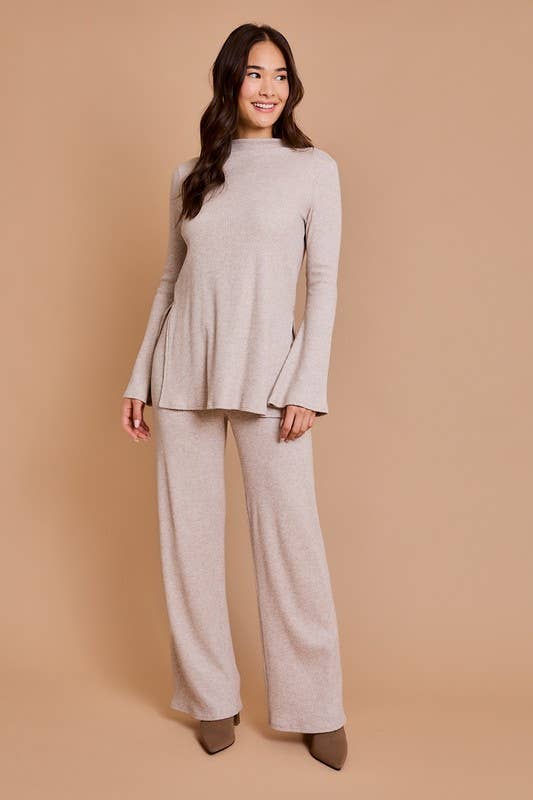 Long Sleeve Mock Neck Top and Rib Pants