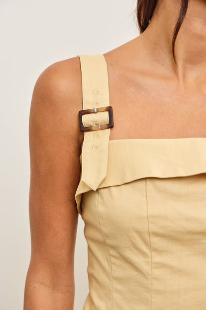Stretched Linen Dress with Buckle Straps