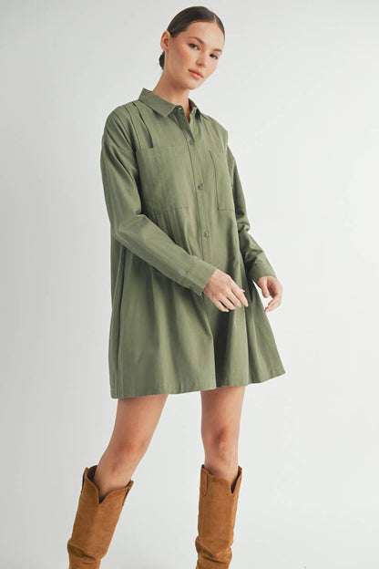 Long-Sleeve Button-Up Shirt Mini Dress