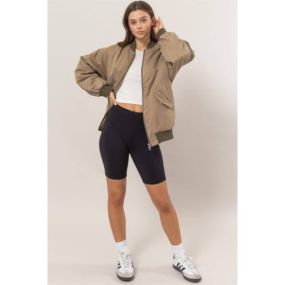 Zipper Detail Puffer Bomber Jacket