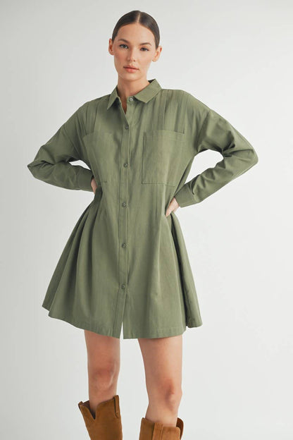 Long-Sleeve Button-Up Shirt Mini Dress
