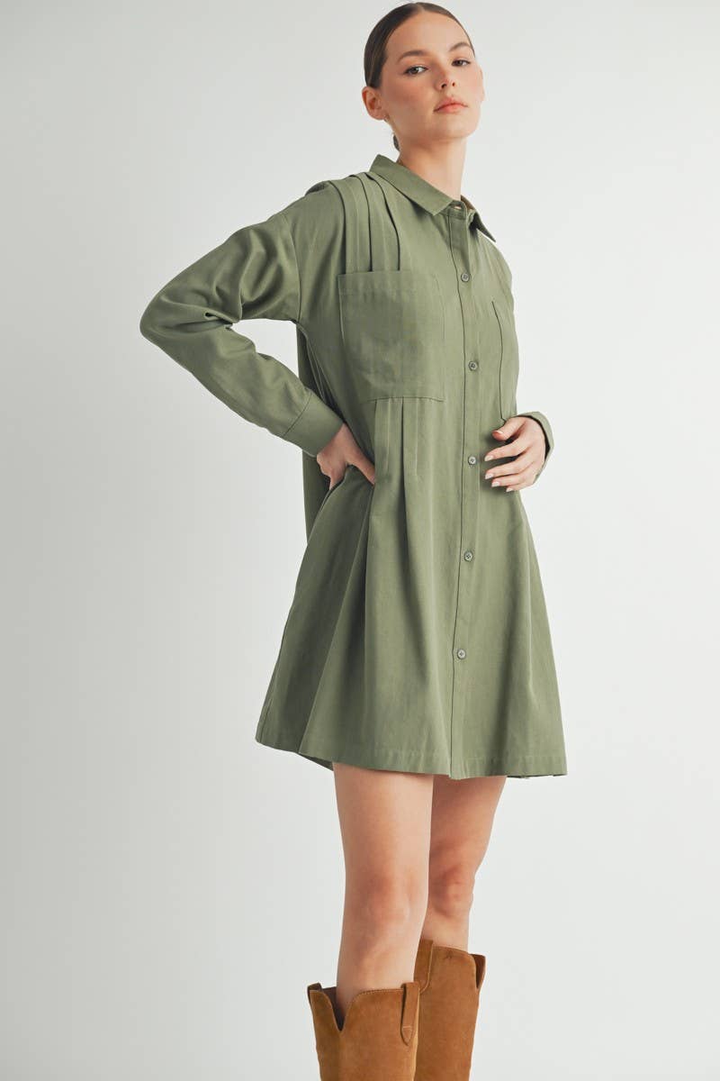Long-Sleeve Button-Up Shirt Mini Dress